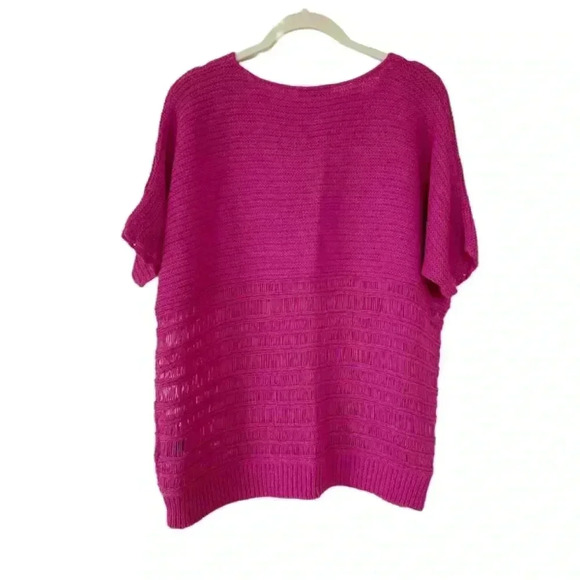 Lafayette 148 Fuschia Pink Open Knit Short Sleeve Sweater Small Colorful Barbie - Picture 2 of 9
